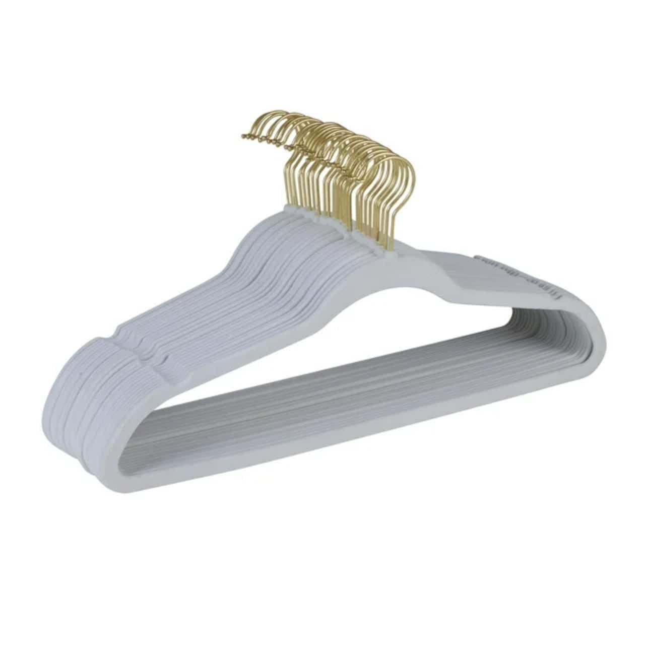 Simplify Slim Velvet Gold Hook Hangers, 25ct.